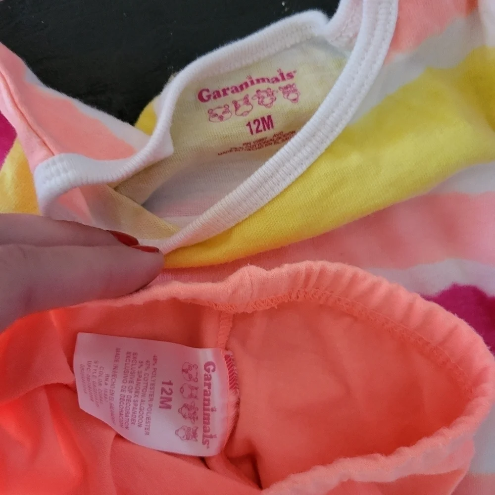 Garanimals Little Lass Baby Girl Outfit Bundle 3 Pieces 12 Months Neon Coral - Picture 7 of 7